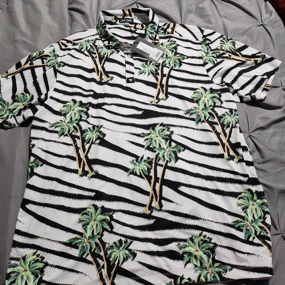 Bad Birdie Golf Polo Mens 2XL Summer Safari Zbra Palm Tree Performance Shirt NWT